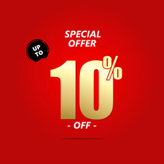 10 percent off sale isolated gold red sticker icon. can used for business store