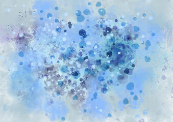 Abstract background of blue, blue spots. Winter background, snow, splashes. For publications, prints and inscriptions