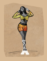 Contemporary art collage. Creative design with drawings. Sketches. Swag look. Stylish young woman...