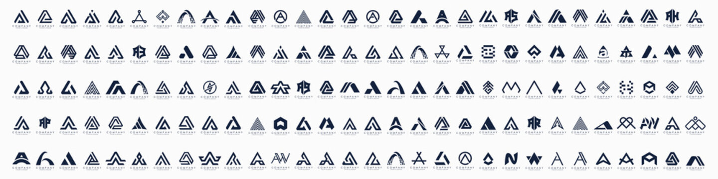 Mega logo collection, Abstract letter A logo design. icons for business of luxury, elegant, simple.