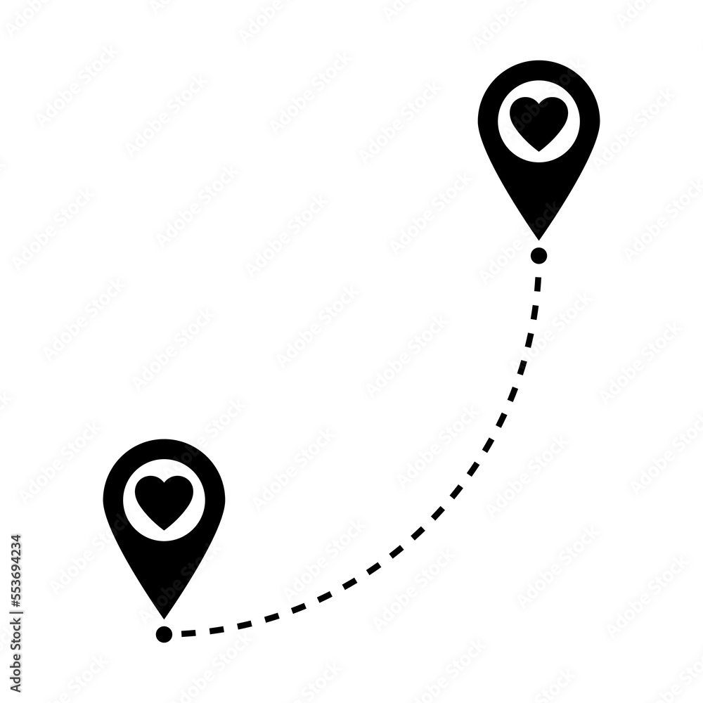 Aufkleber two geolocation signs with heart. map pointer with heart icon. connecting lovers. long distance rela