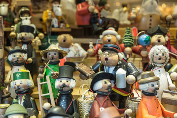 Minifigures for sale at Christmas market stall.