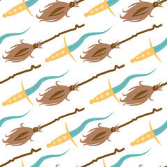 Witches school of magical objects seamless pattern in flat style
