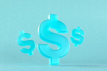 3D rendering of dollar icons in blue