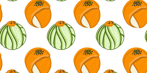 Seamless pattern with Temarizushi, Japanese cuisines ball-shaped sushi