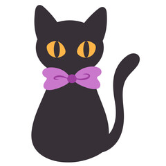 Black cat vector illustration in flat color design