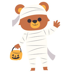 Bear with mummy costume vector illustration in flat color design