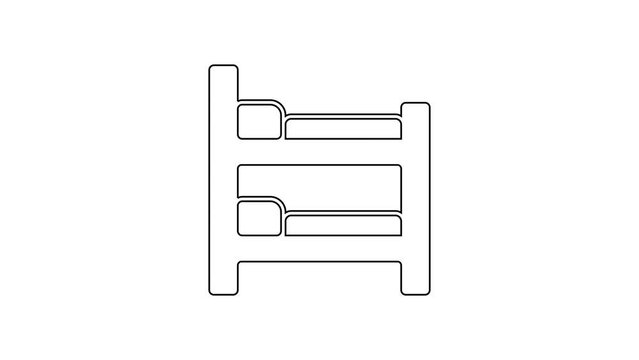 Black line Bunk bed icon isolated on white background. 4K Video motion graphic animation