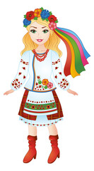 beautiful ukrainian girl in national ukrainian costume - vyshyvanka. vector illustration