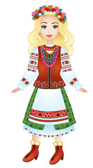 beautiful ukrainian girl in national ukrainian costume - vyshyvanka. vector illustration