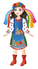 beautiful ukrainian girl in national ukrainian costume - vyshyvanka. vector illustration