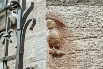 Dijon,France-October 2022: Magic Owl carved in relief on north wall of Eglise Notre-Dame de Dijon