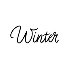 Winter Monoline Lettering. Vector Illustration of Calligraphy Line Isolated over White Text.