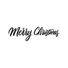 Merry Christmas Brush Lettering. Vector Illustration of Calligraphy Isolated over White Text.