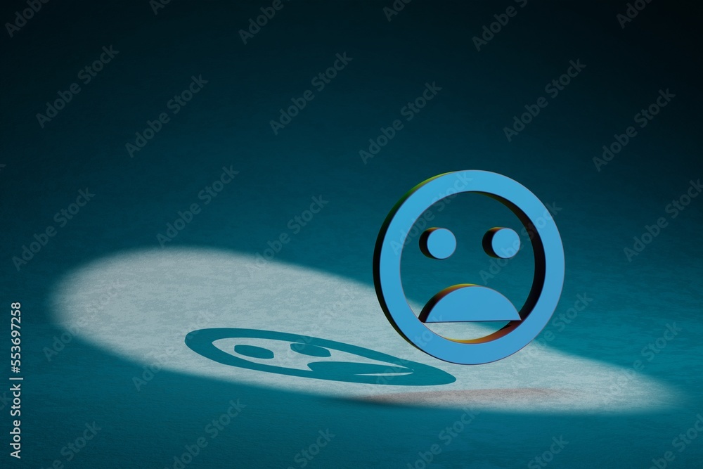 Poster Beautiful abstract illustrations Mood Bad symbol icon on a dark blue background. 3d rendering illustration. Background pattern for design.