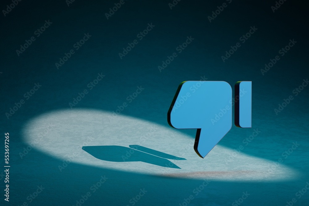 Poster Beautiful abstract illustrations Thumb Down symbol icon on a dark blue background. 3d rendering illustration. Background pattern for design.