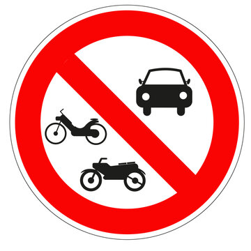 Panneau routier fran&ccedil;ais: Acc&egrave;s interdit aux v&eacute;hicules &agrave; moteur