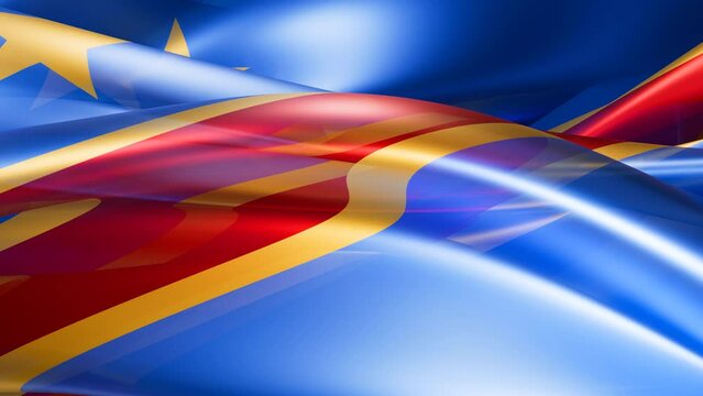 Democratic Republic of the Congo aka DR Congo flag shiny glass smooth overflow abstract shape waves moved infinite loop video background