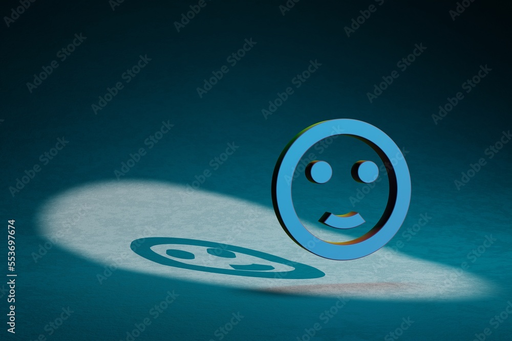 Poster Beautiful abstract illustrations Sentiment Satisfied symbol icon on a dark blue background. 3d rendering illustration. Background pattern for design.