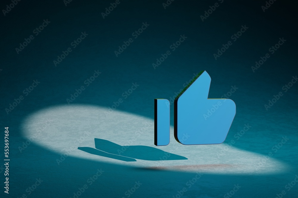 Aufkleber Beautiful abstract illustrations Thumb Up Alt symbol icon on a dark blue background. 3d rendering illustration. Background pattern for design.