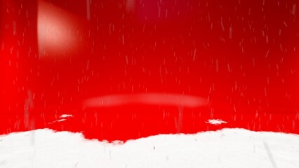 snow winter with red background with minimal style and spot light 3D rendering.