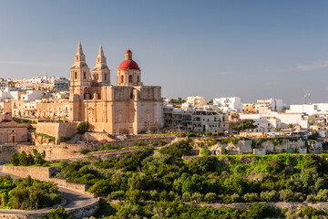 Fototapeta na wymiar The church of our Lady in Mellieha, Malta at sunny day