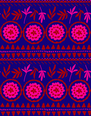Abstract Hand Drawing Ethnic Traditional Bohemian Tile Flowers Leaves Triangles Dots and Geometric Shapes Borders Seamless Vector Pattern Isolated Background
