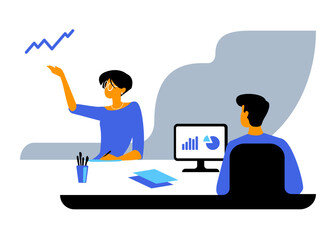 office meeting, teamwork, employees, flat vector illustration