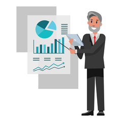 Senior Businessman presentation with screen.