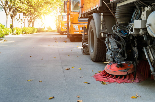 Street Sweepers Are Cleaning City Street