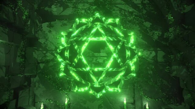 Heart Chakra symbol stone Hindu meditation 3d green abstract backdrop Anahata kundalini healing tantra 4k Vj loop visual art spiritual awareness trippy energy