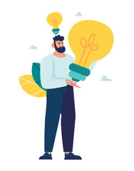 Sharing and search business ideas. collaboration brainstorming and meeting of creative creative people with light bulb ideas. Finding creative solutions to tasks, office workers share ideas vector