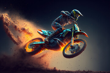 Custom vertical slats with your photo Dirt bike rider doing a big jump. Supercross, motocross, high speed. Sport concept. Digital art