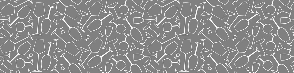 Seamless pattern with hand drawn outline glasses on gray background. Vector illustration.