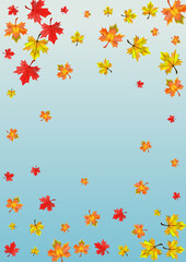 Fototapeta na wymiar Brown Plant Background Blue Vector. Foliage Canadian Illustration. Red Season Leaves. Ground Floral Frame.