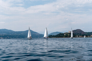 lake landscape and boat sailing