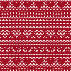 red valentine fair isle knit seamless vector pattern