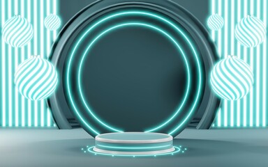 Obraz premium 3D render of Podium background in blue tones for displaying cream products. cosmetics