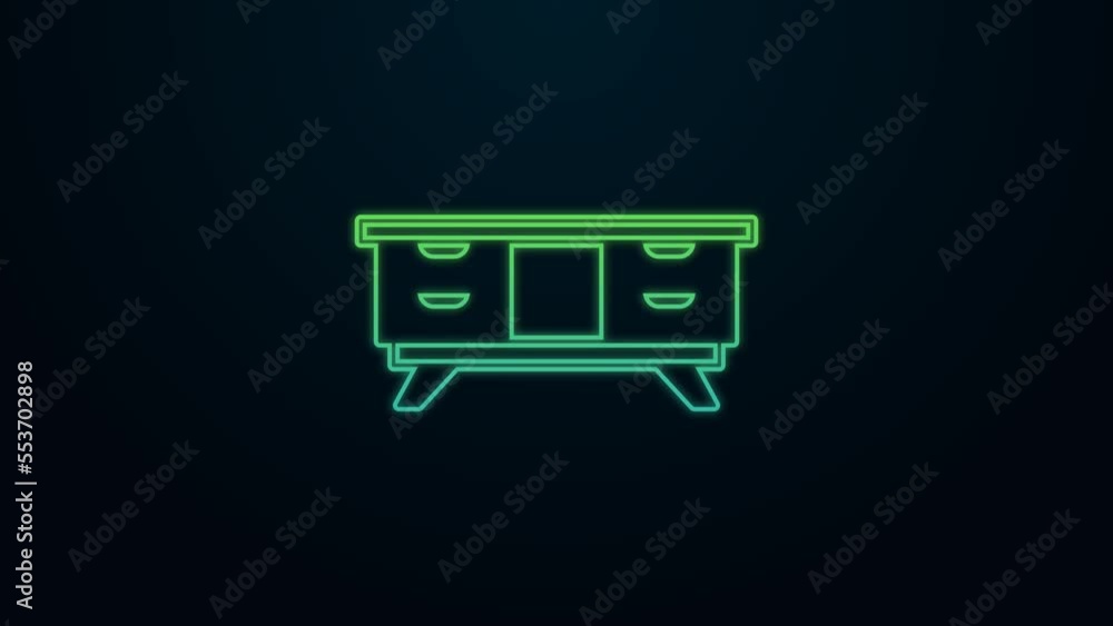 Canvas Prints Glowing neon line TV table stand icon isolated on black background. 4K Video motion graphic animation