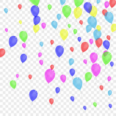 Colorful Baloon Background Transparent Vector. Balloon Rubber Illustration. Yellow Event. Bright Toy. Surprise Anniversary Card.
