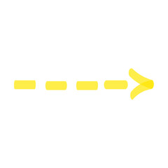 Line drawn dotted arrow by yellow marker. Vector illustration of underline stroke, arrow direction, cross, tick check mark isolated on white