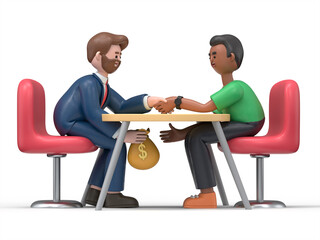 Under Table Money. 3D illustration of cartoon characters artwork depicts corruption, bribe, bribery, and dirty money.3D rendering on white background.
