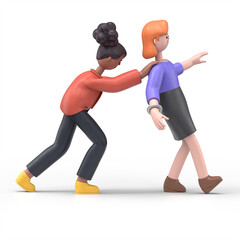 Obraz premium 3D illustration of cartoon character pushes another person.3D rendering on white background. 