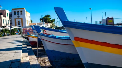 Fotobehang Palermo, Sicily Small port with fishing boats in the center of Mondello © Stemoir