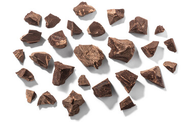 Broken chocolate pieces isolated, top view png - obrazy, fototapety, plakaty