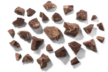 Broken chocolate pieces isolated, top view png