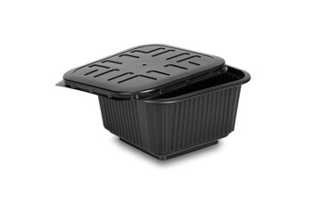 Black empty plastic food containers isolated on white background with clipping path.