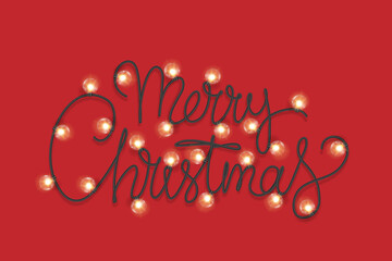 Christmas handwritten text with lights merry christmas