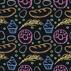 Seamless pattern with food icons. doodle food pattern. Food background