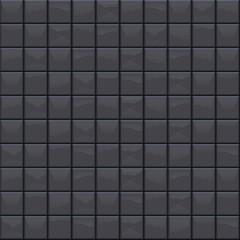 Black glossy ceramic square tiles seamless pattern. Home interior, bathroom and kitchen wall and floor texture. Vector dark shiny brick wall background © Ketmut